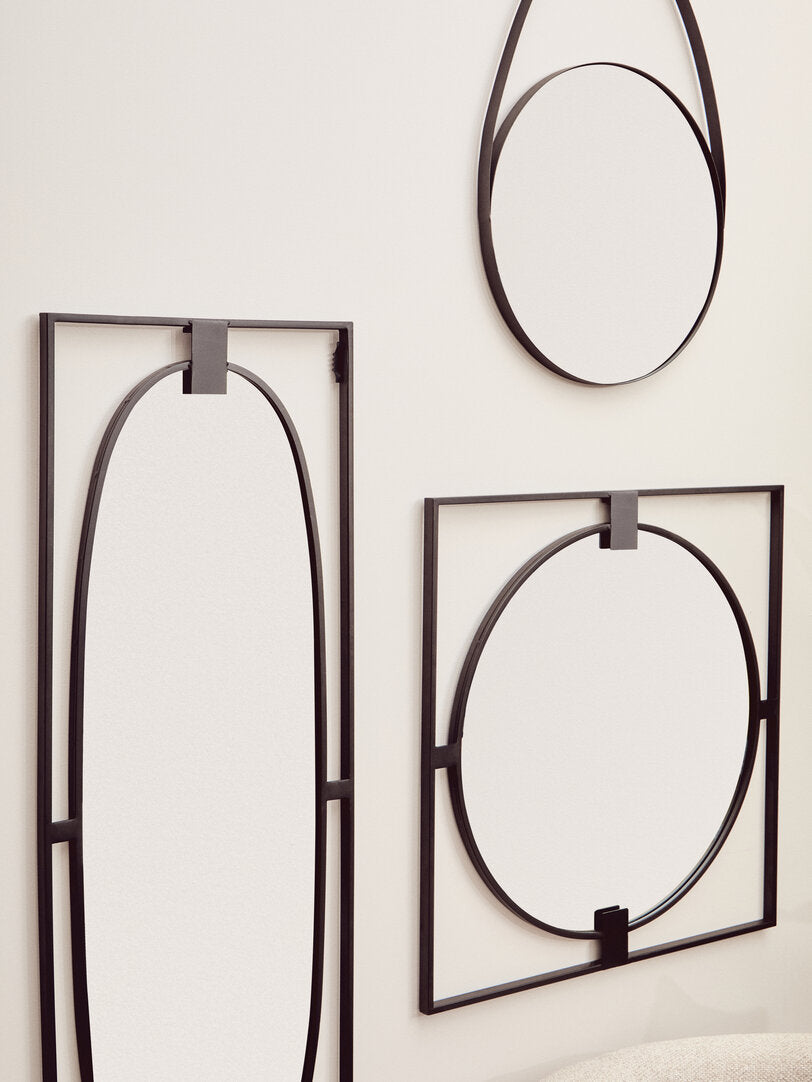 Alpine Black Frame Hanging Loop Wall Mirror