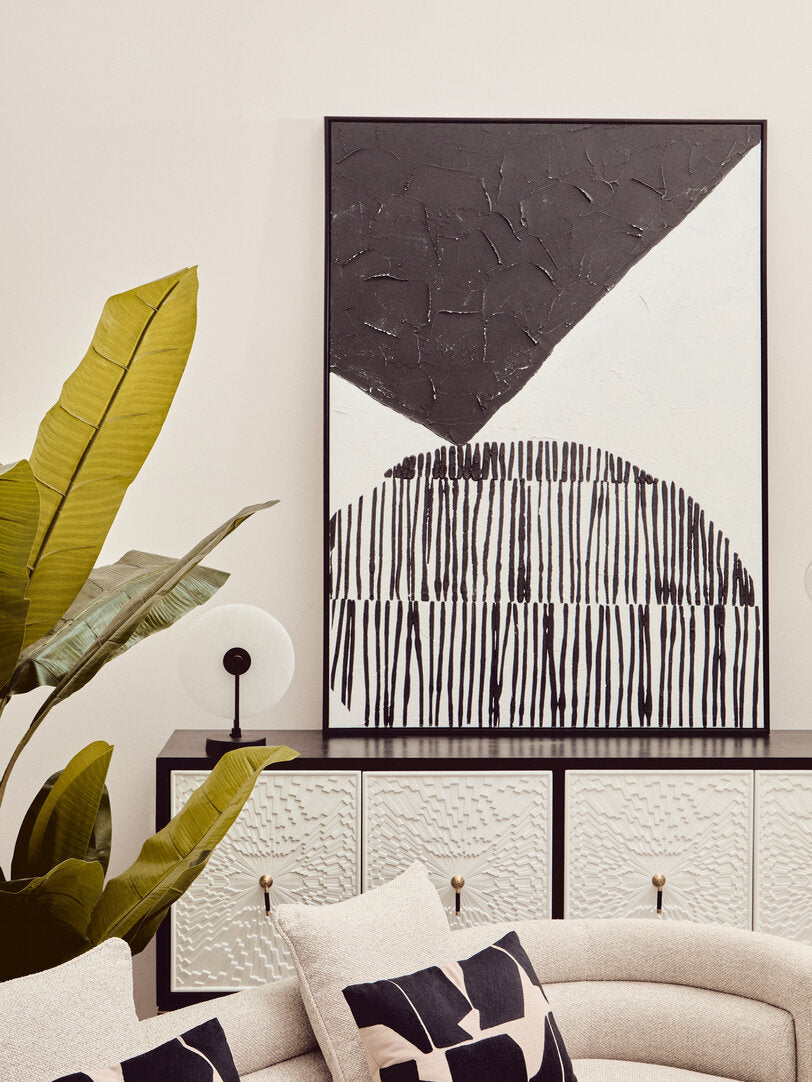 Modernist Black and White Abstract Hand Painted Wall Art