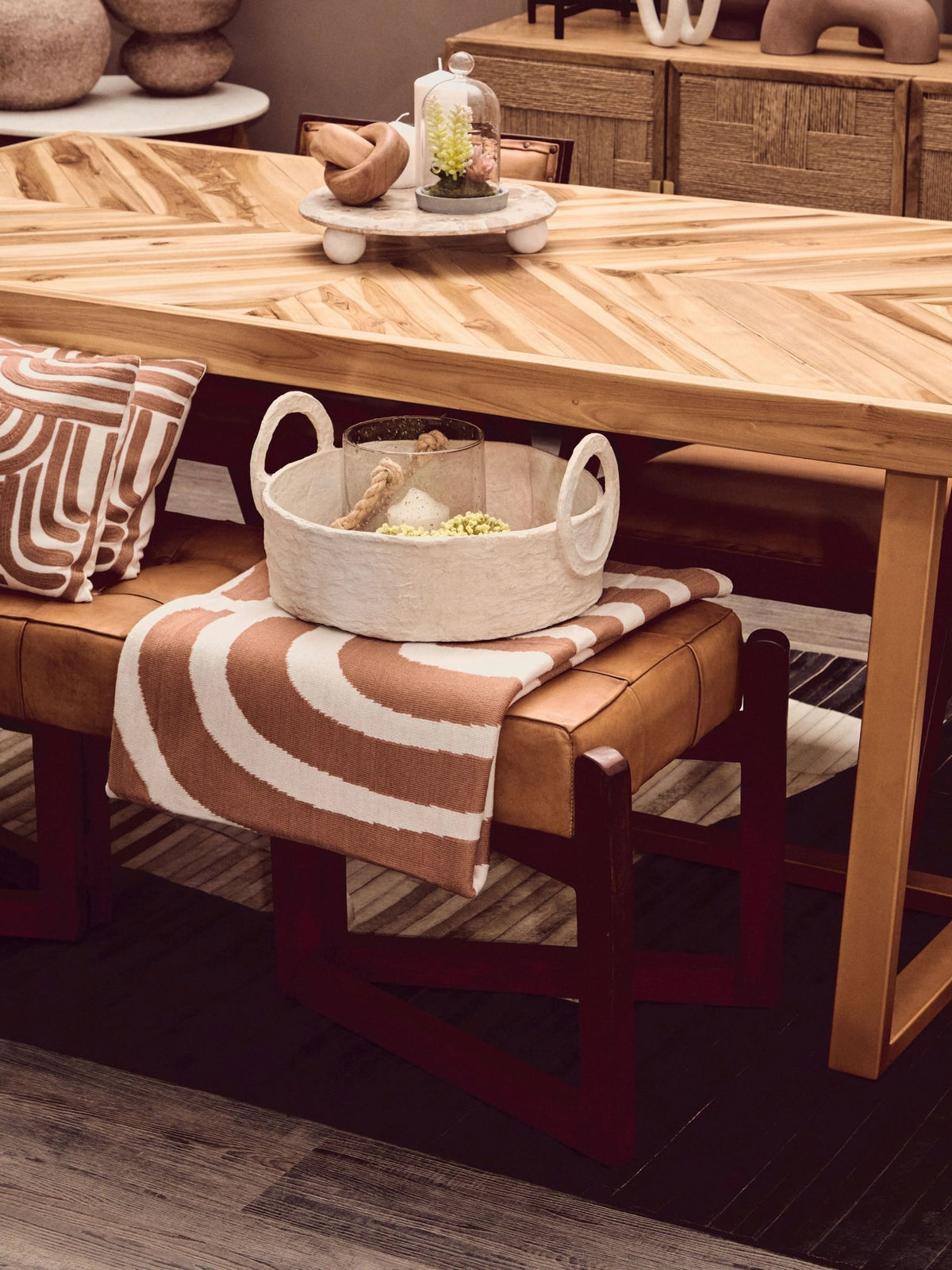 Sumatra Natural Teak Wood Rectangular Dining Table with Gold Frame