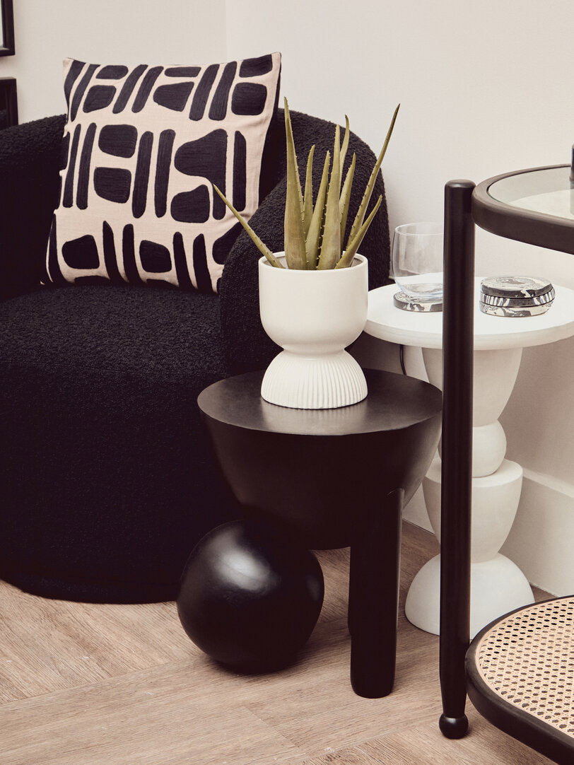 Waltz Whitewash Mango Wood Circle Column Detail Side Table