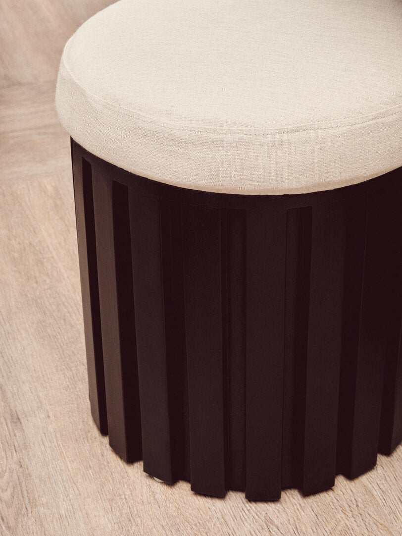Sicily Black Mango Wood and Cream Linen Stool