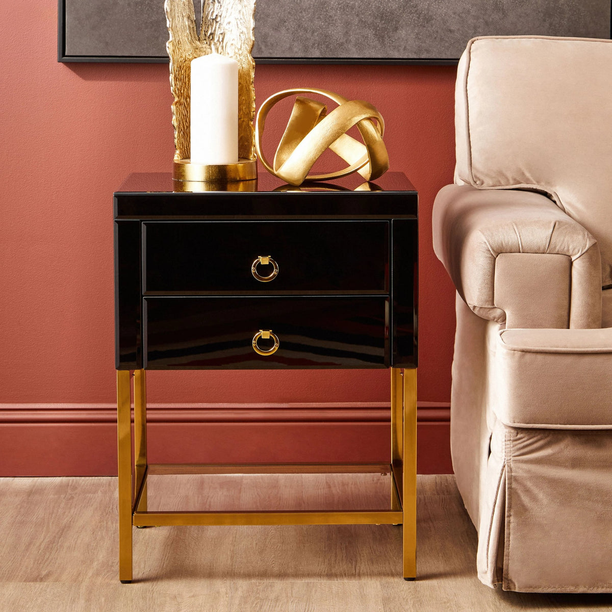 Chelsea Townhouse Black 2 Drawer Side Table