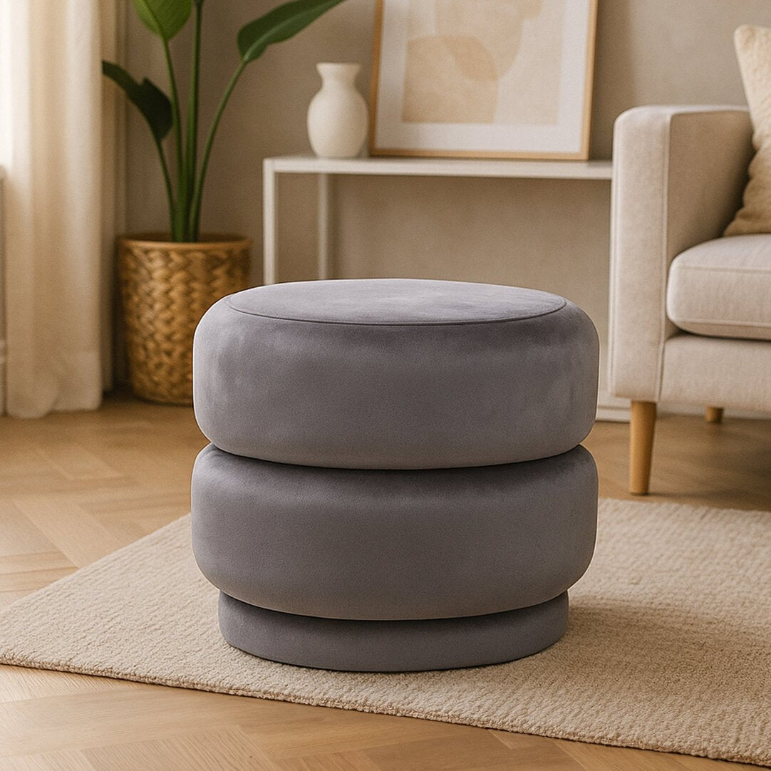 Velour Grey Velvet Oval Pouffe