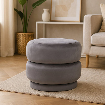 Velour Grey Velvet Oval Pouffe