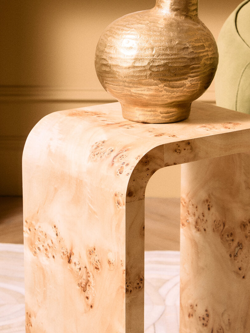 Sequoia Burl Wood Design Curved Side Table