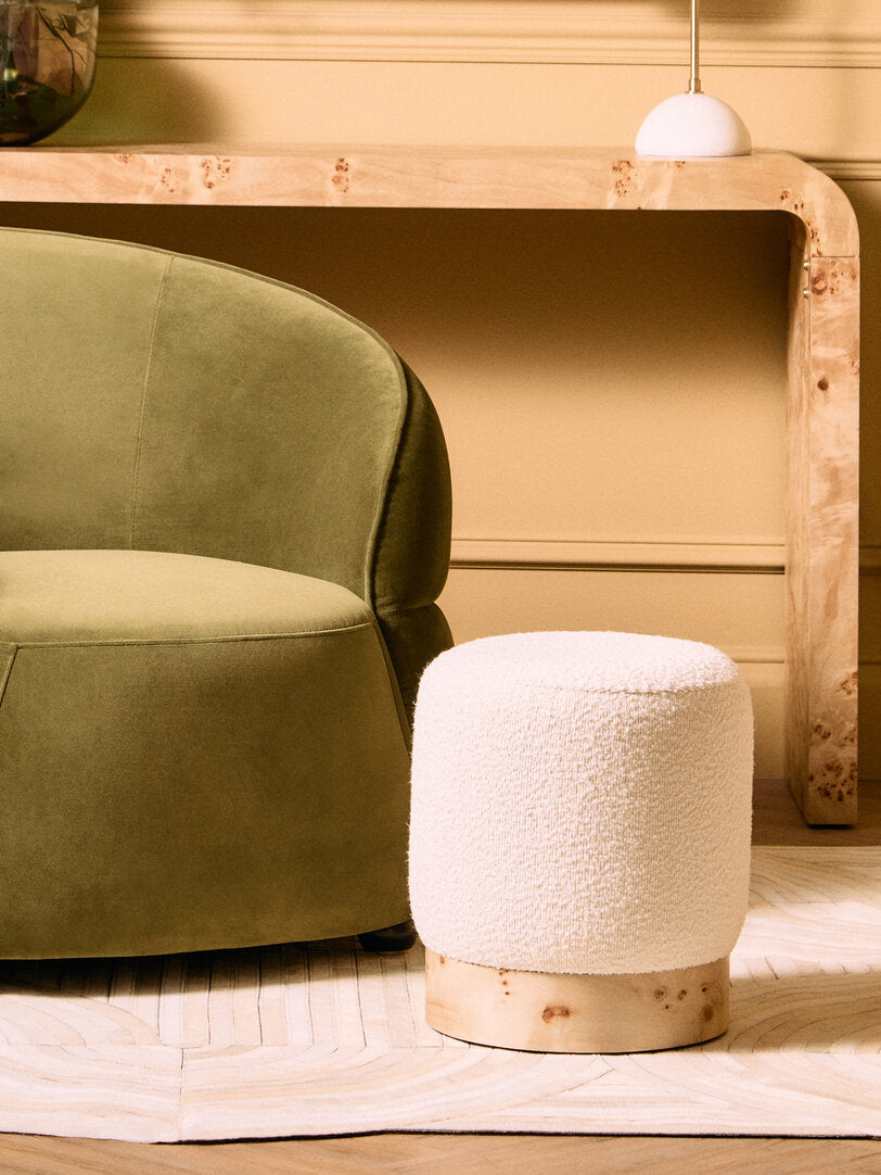Sequoia Burl Wood And Cream Boucle Round Stool