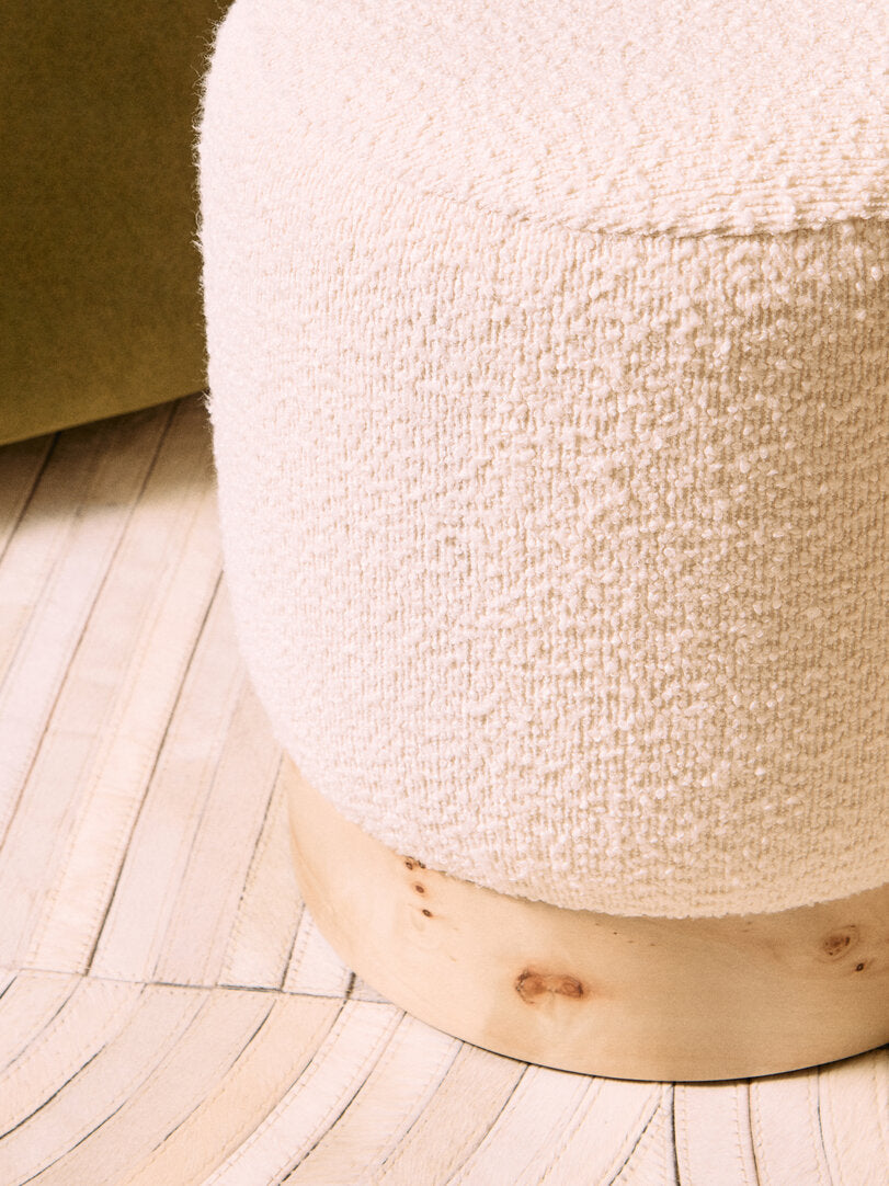 Sequoia Burl Wood And Cream Boucle Round Stool