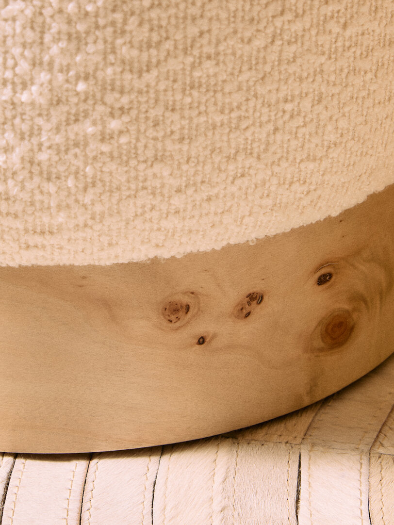 Sequoia Burl Wood And Cream Boucle Round Stool