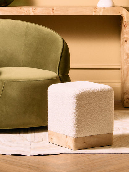 Sequoia Burl Wood And Cream Boucle Sqaure Stool