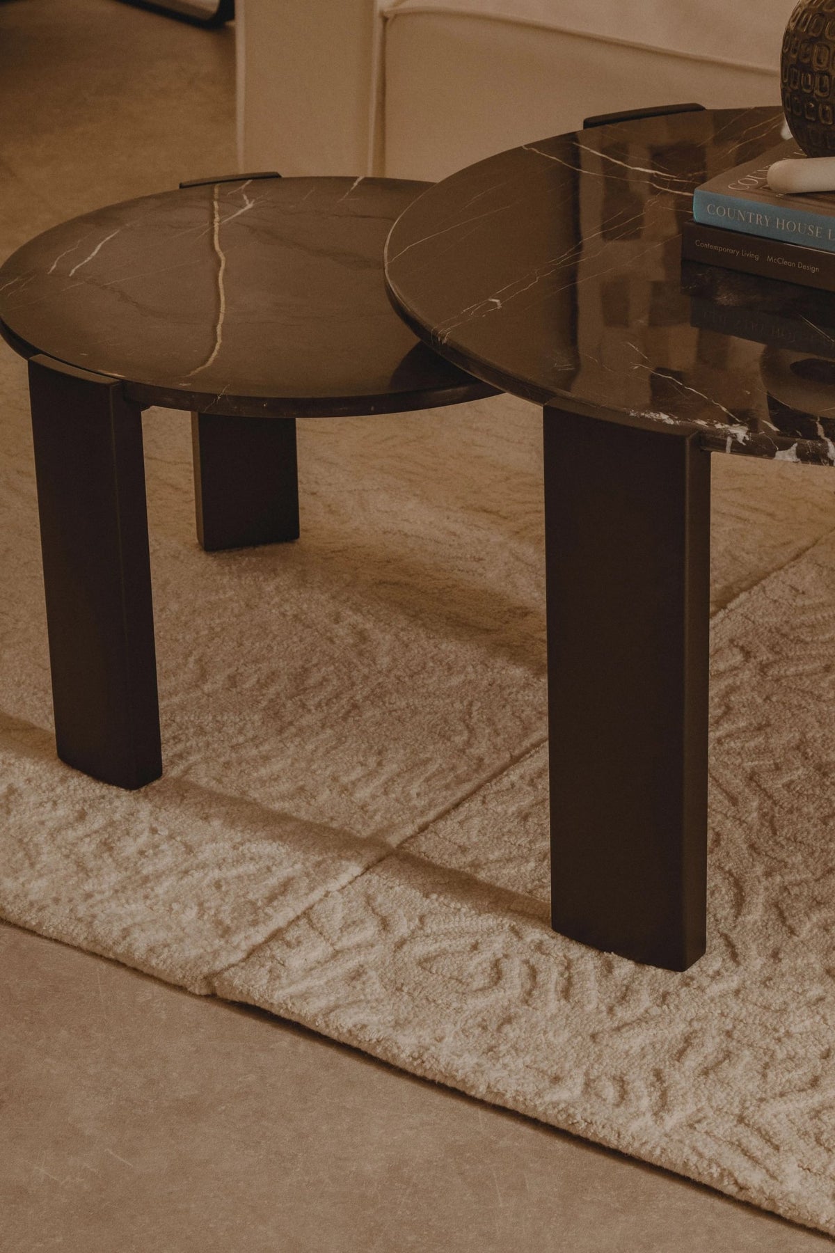 Iberia Black Marble and Acacia Wood Small Coffee Table