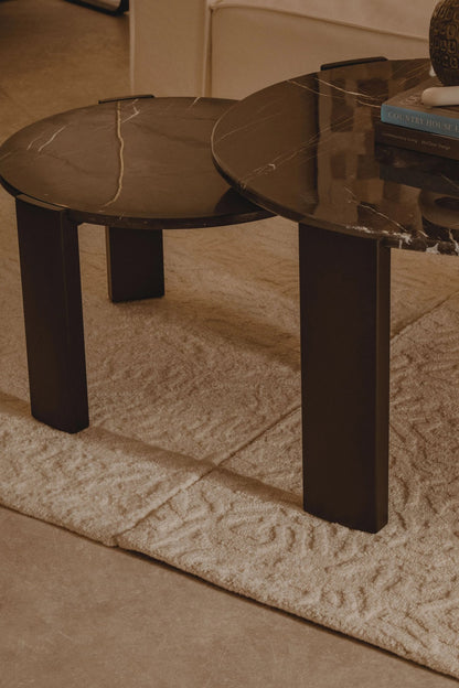 Iberia Black Marble and Acacia Wood Small Coffee Table