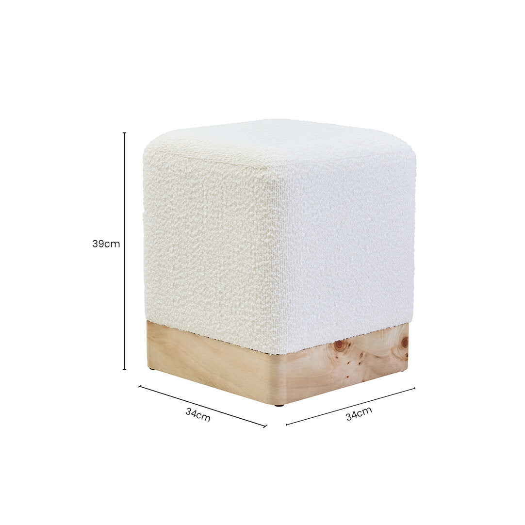Sequoia Burl Wood And Cream Boucle Sqaure Stool