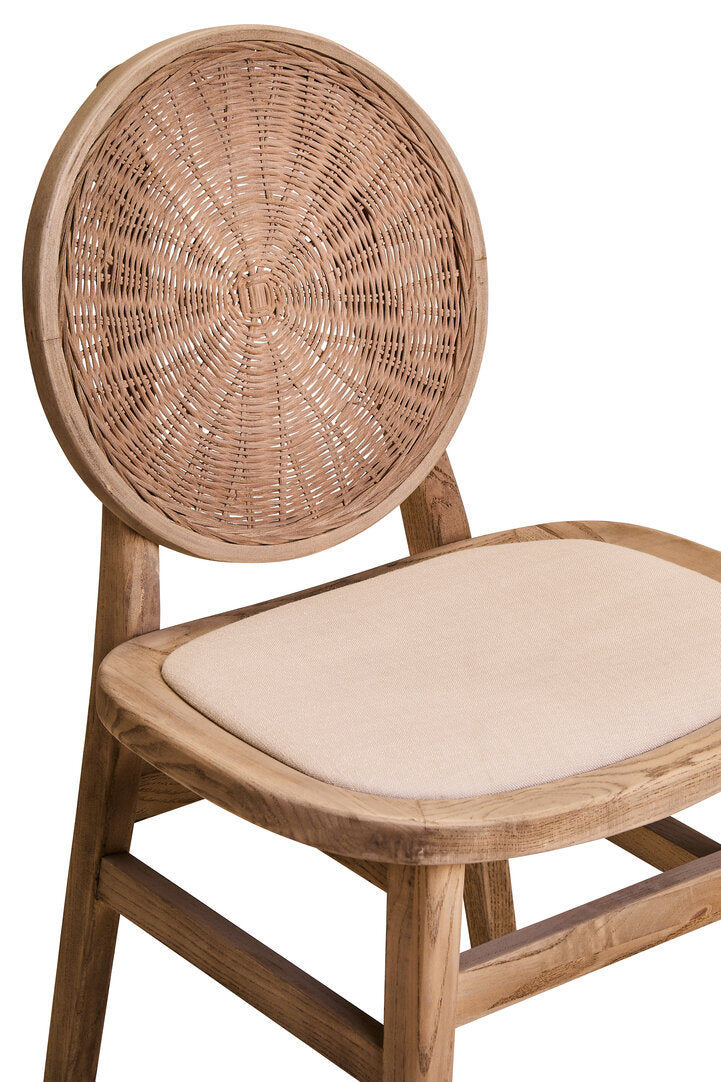 Pacific Beige Fabric and White Wash Elm Wood Dining Chair