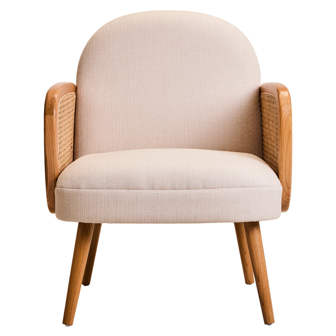 Pacific Ivory Fabric and Cane Chair with Elm Wood Legs