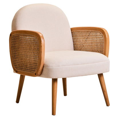 Pacific Ivory Fabric and Cane Chair with Elm Wood Legs