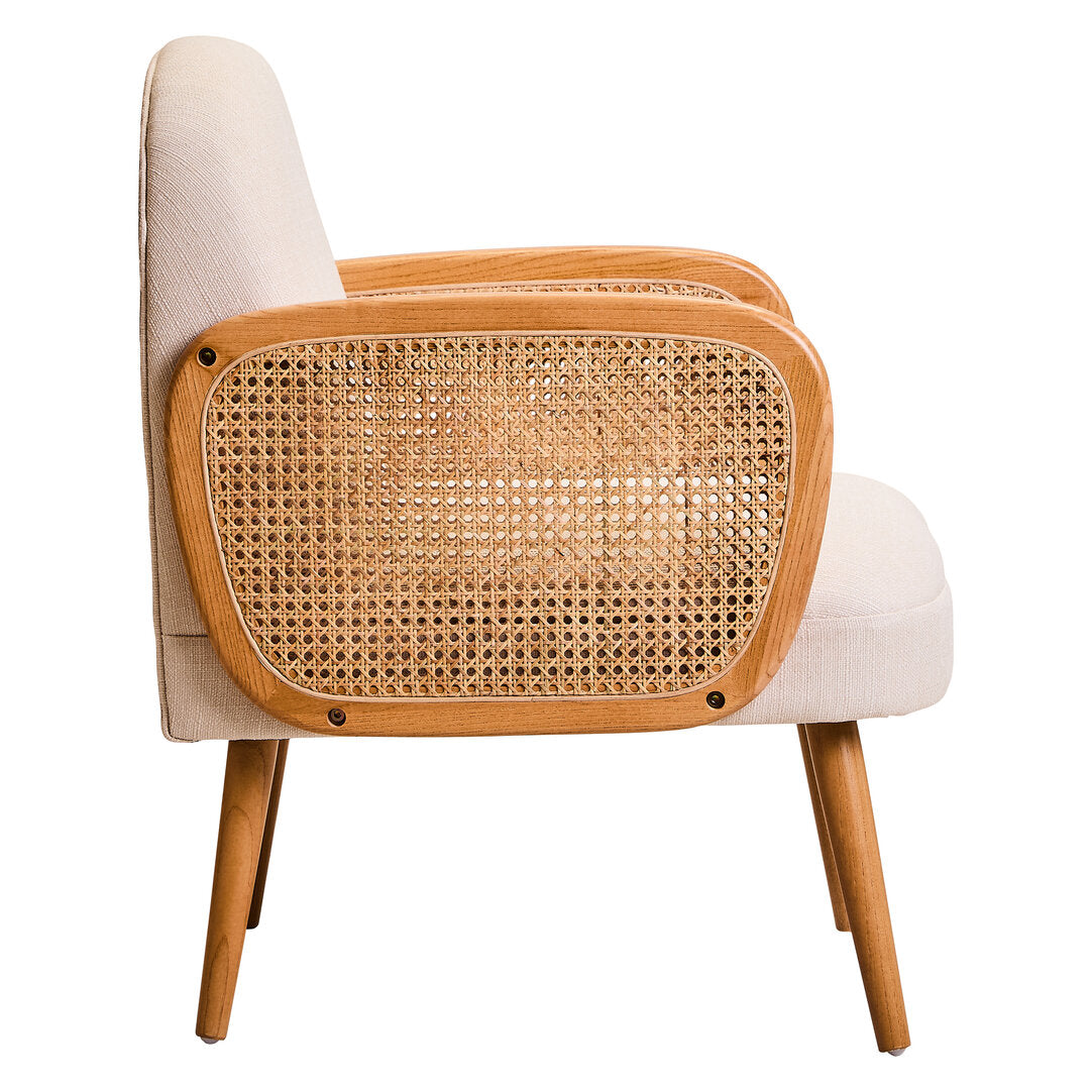 Pacific Ivory Fabric and Cane Chair with Elm Wood Legs