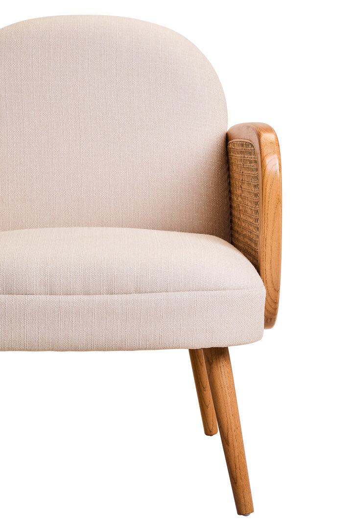 Pacific Ivory Fabric and Cane Chair with Elm Wood Legs