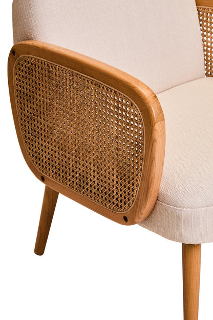 Pacific Ivory Fabric and Cane Chair with Elm Wood Legs