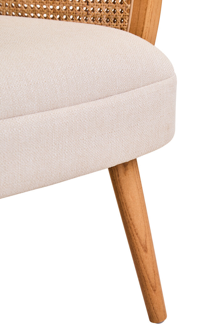 Pacific Ivory Fabric and Cane Chair with Elm Wood Legs