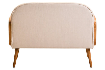 Pacific Ivory Fabric and Cane 2 Seat Sofa with Elm Wood Legs