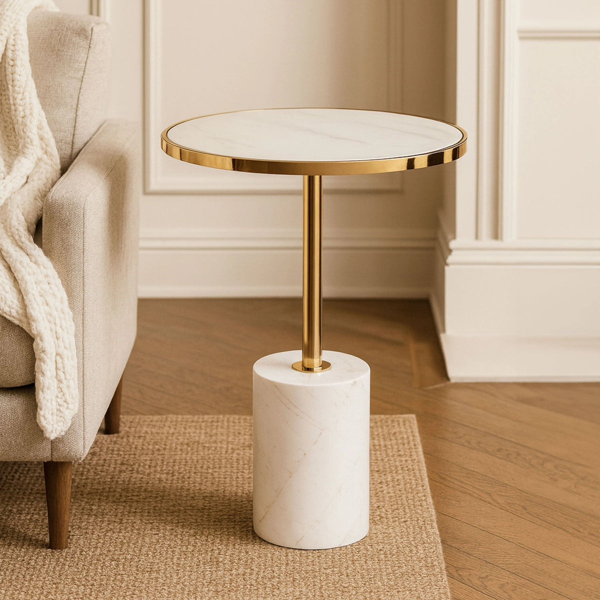 Lumina White Marble Round Side Table