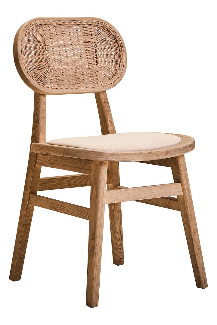 Pacific Beige Fabric and Grey Wash Elm Wood Dining Chair