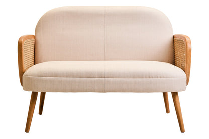 Pacific Ivory Fabric and Cane 2 Seat Sofa with Elm Wood Legs