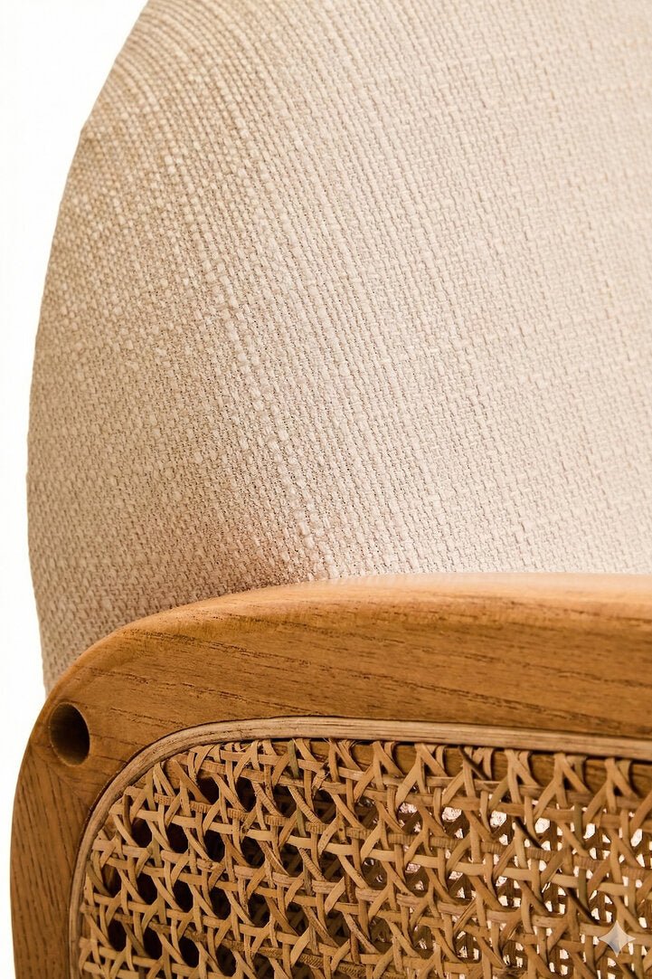 Pacific Ivory Fabric and Cane 2 Seat Sofa with Elm Wood Legs
