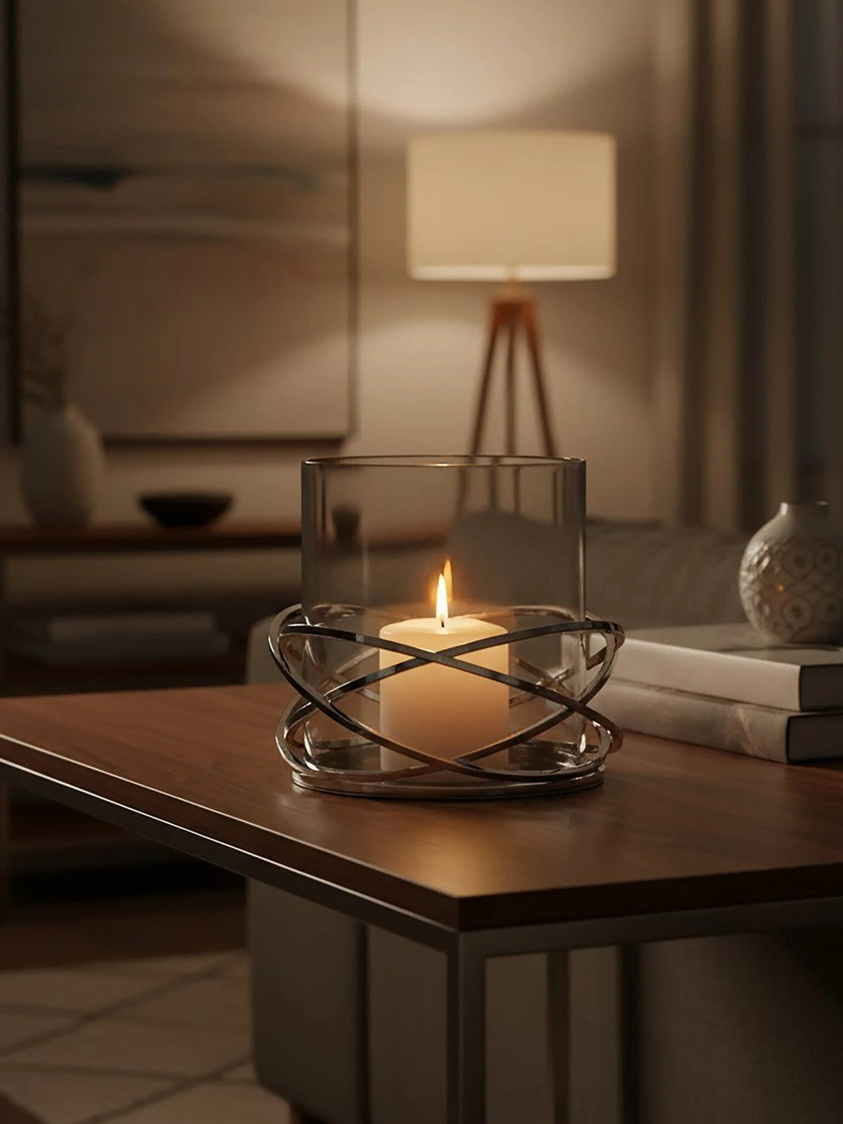Helix Silver Finish Twist Large Candle Holder