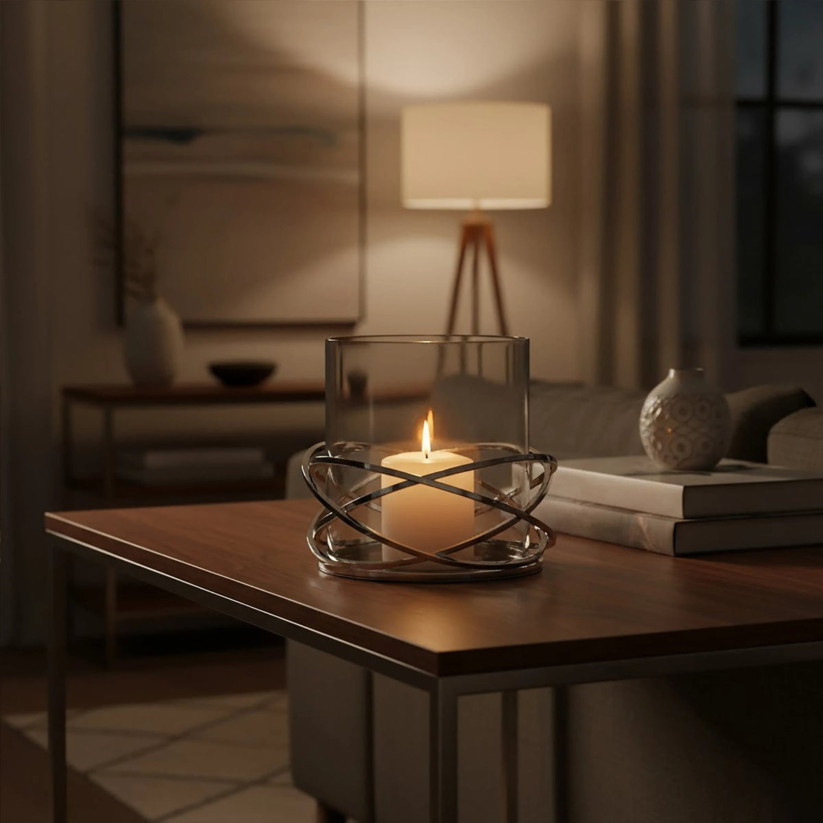 Helix Silver Finish Twist Large Candle Holder