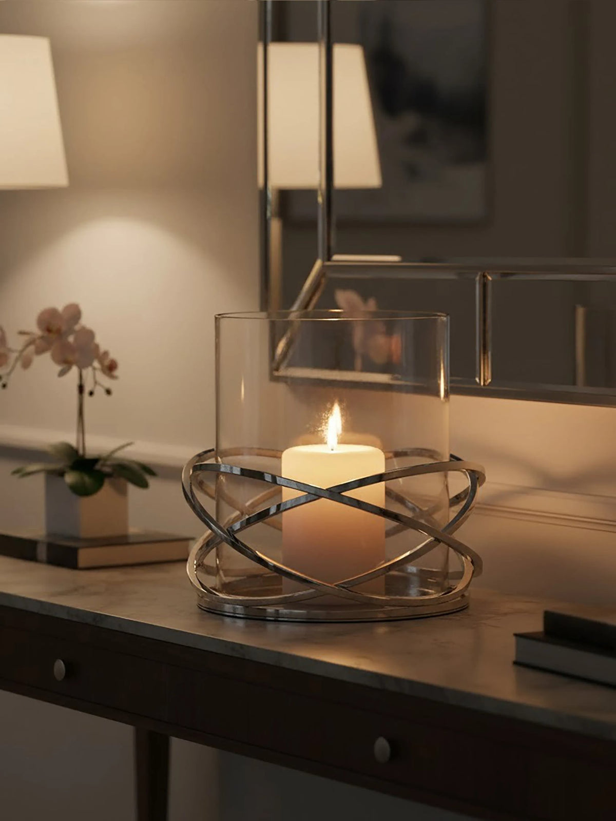 Helix Silver Finish Twist Large Candle Holder
