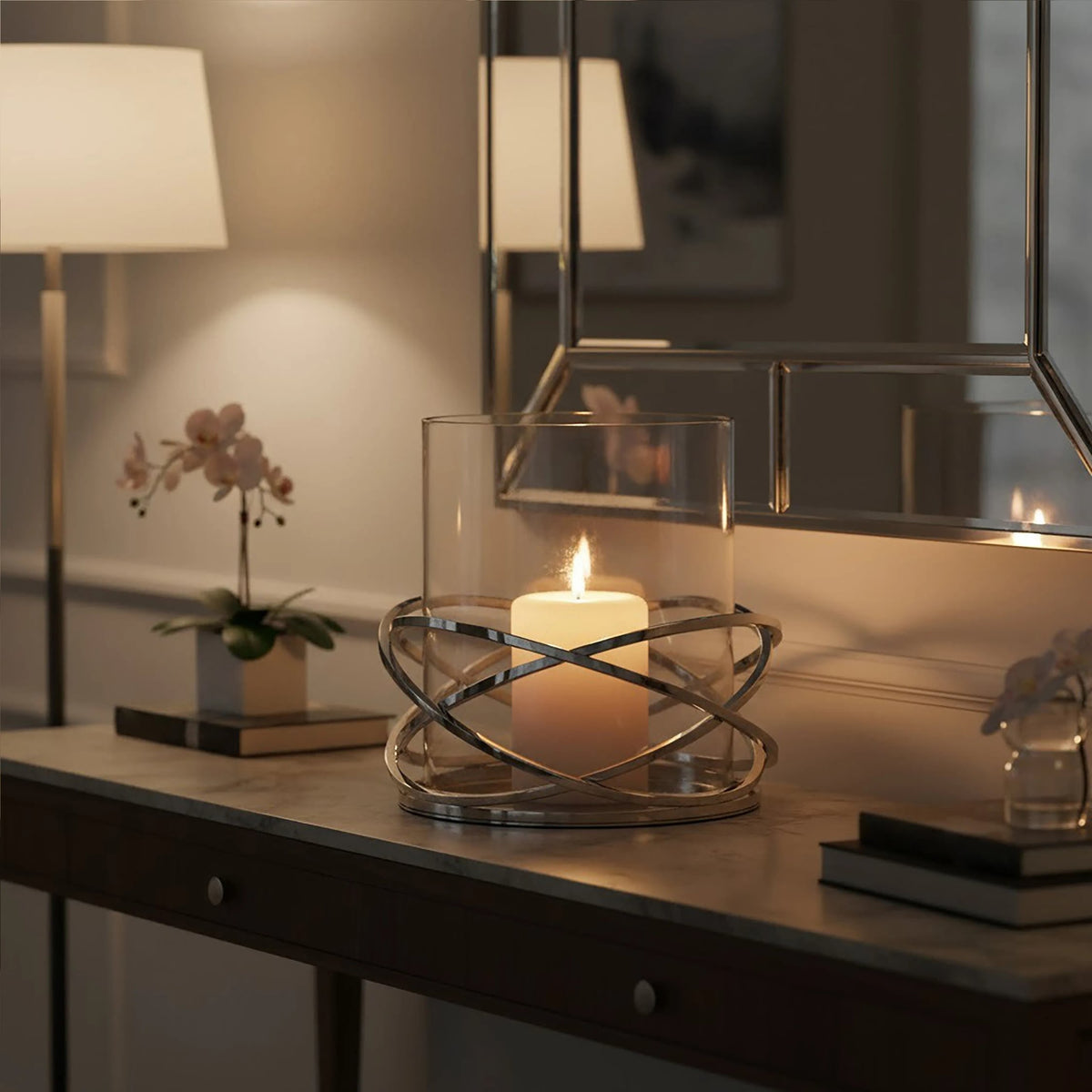 Helix Silver Finish Twist Large Candle Holder