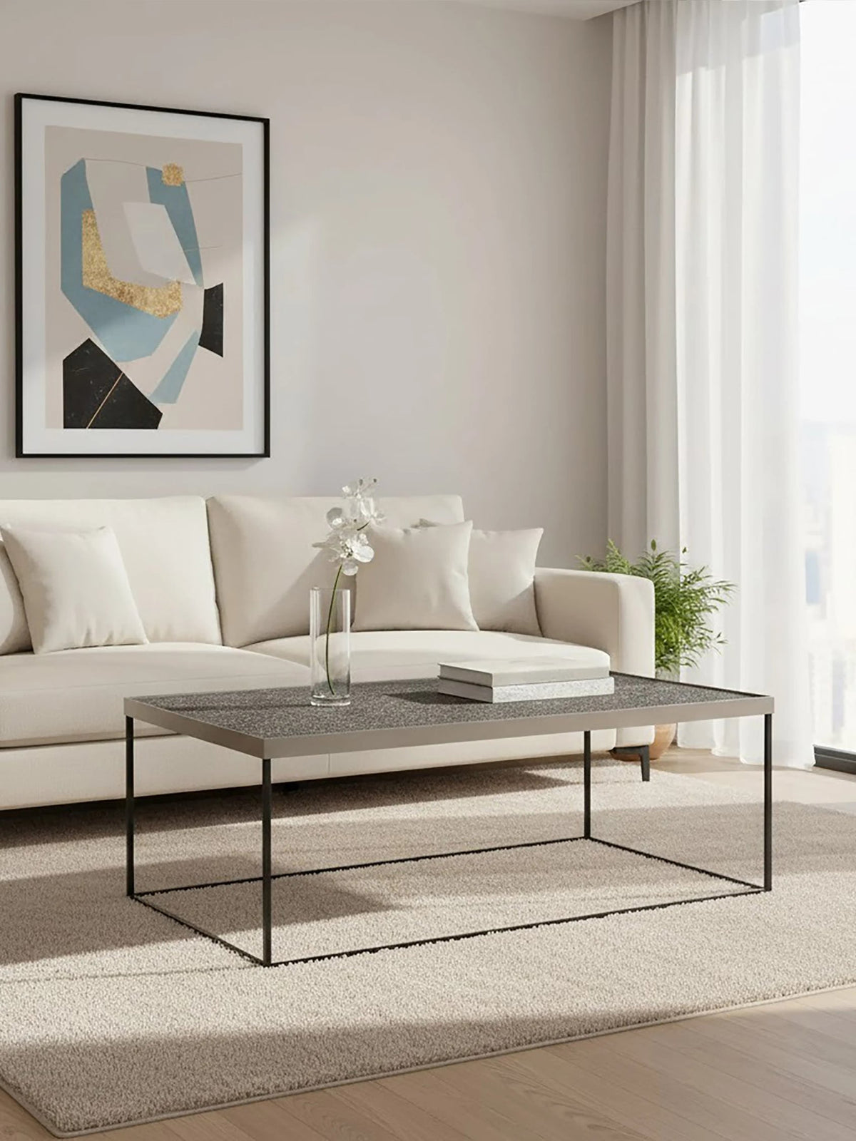 Aureon Silver Finish Textured Coffee Table