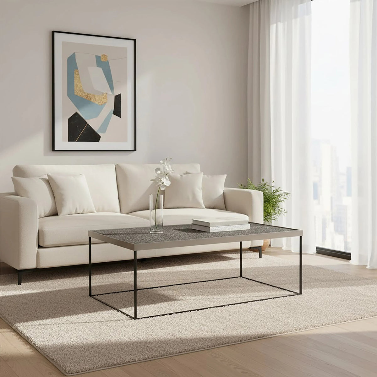 Aureon Silver Finish Textured Coffee Table