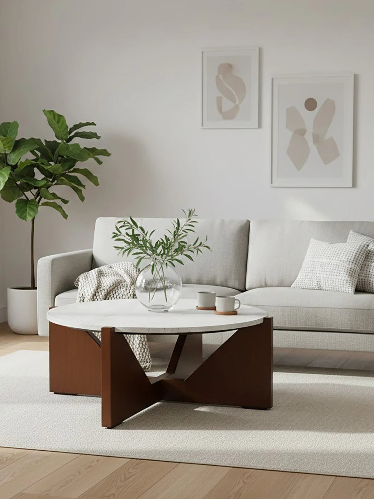 Travelle Travertine Top Coffee Table With Acacia Wood Frame