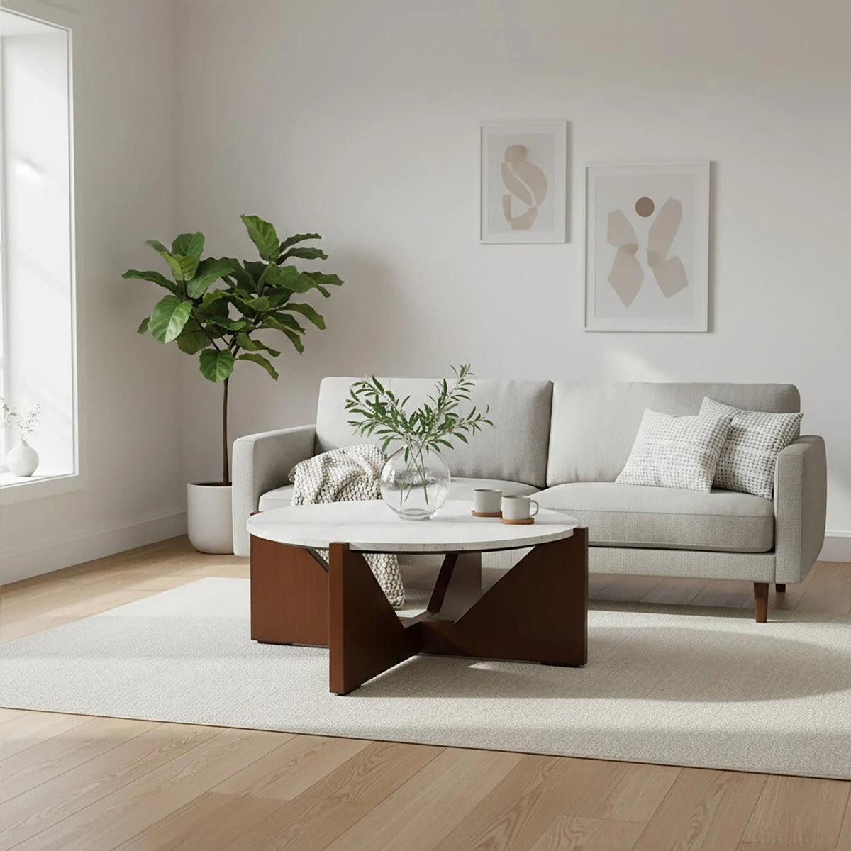 Travelle Travertine Top Coffee Table With Acacia Wood Frame