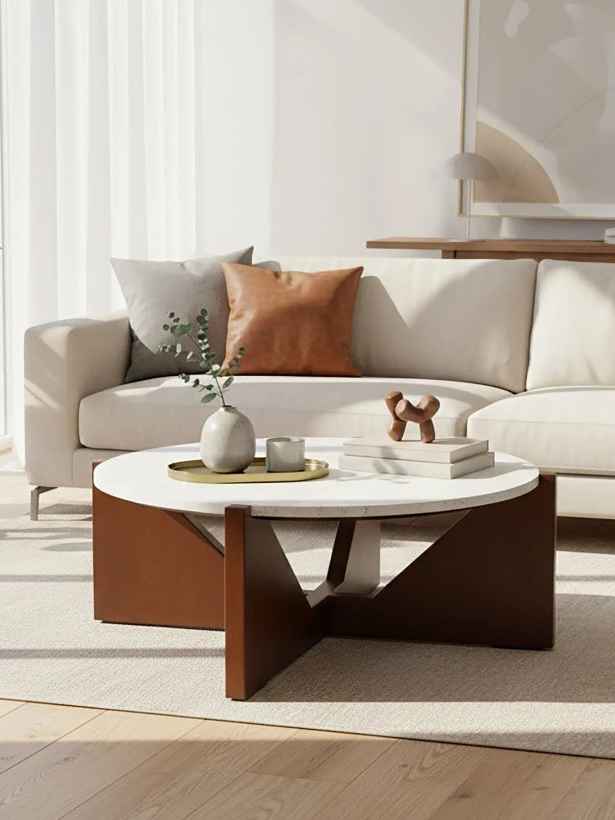 Travelle Travertine Top Coffee Table With Acacia Wood Frame
