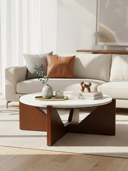 Travelle Travertine Top Coffee Table With Acacia Wood Frame