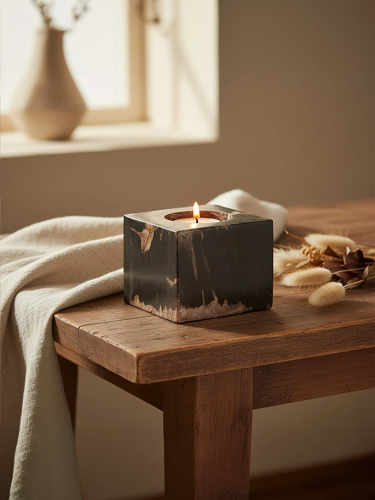 Artifact Dark Petrified Wood Tealight Holder