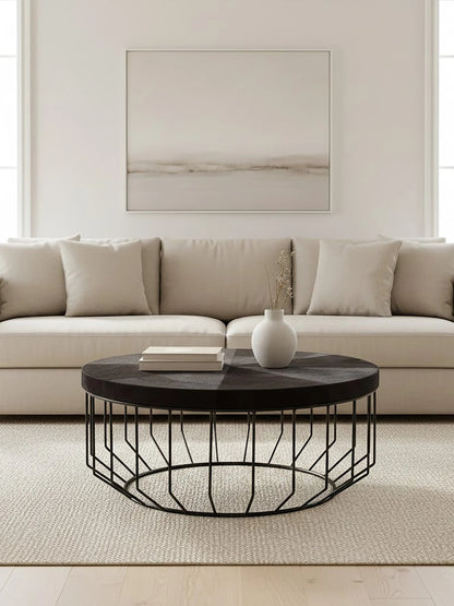 Chelsea Townhouse Black Hair On Leather Round Coffee Table