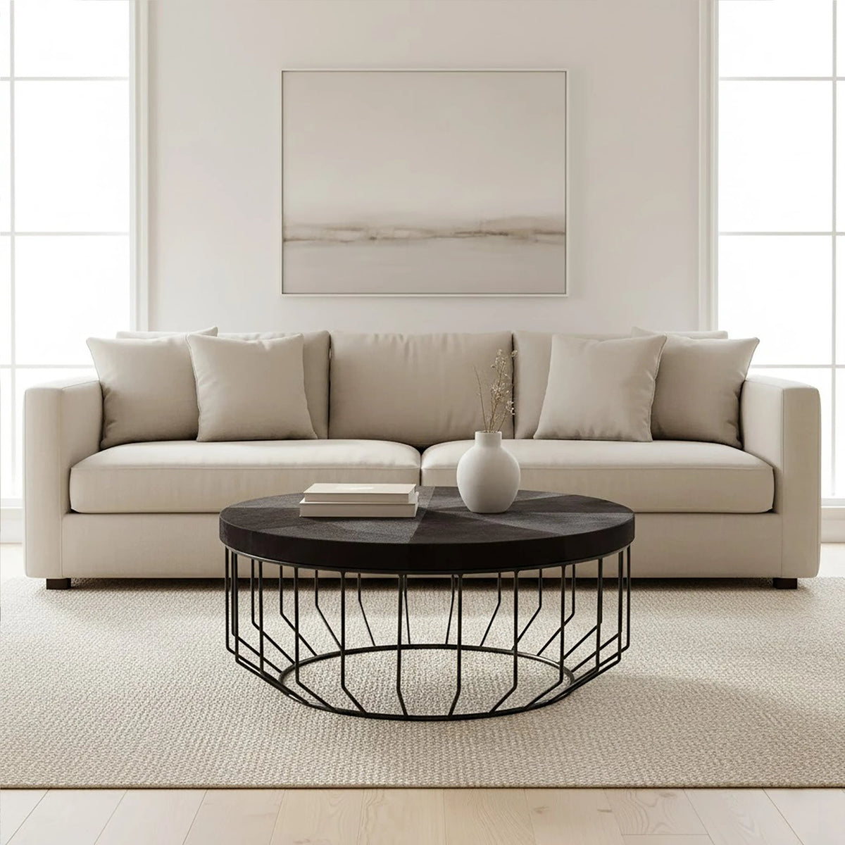 Chelsea Townhouse Black Hair On Leather Round Coffee Table