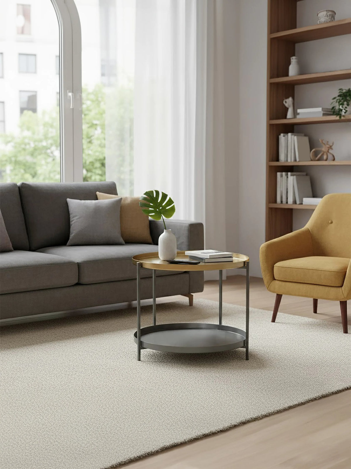 Serpenta Grey and Gold Finish 2 Tier Coffee Table