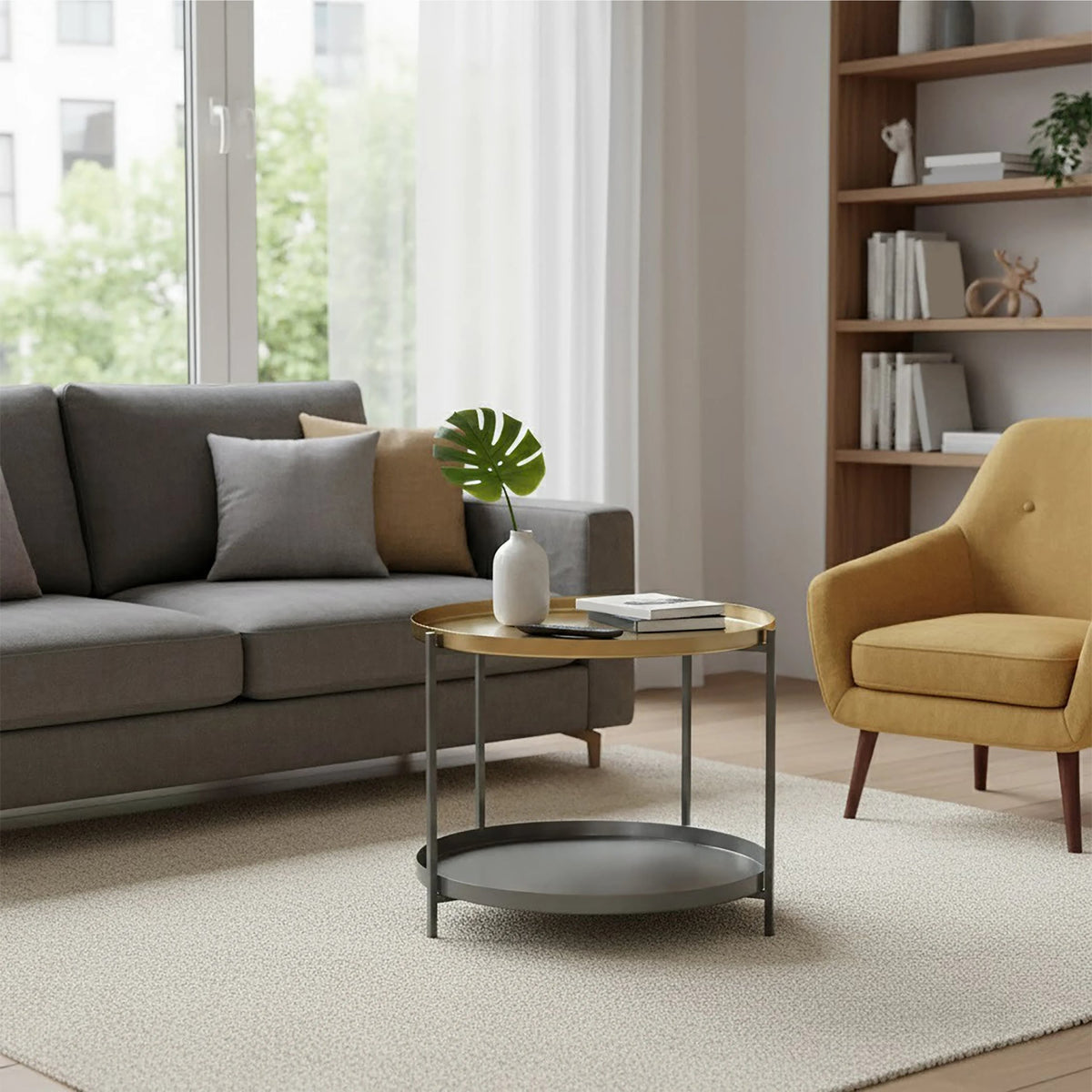 Serpenta Grey and Gold Finish 2 Tier Coffee Table
