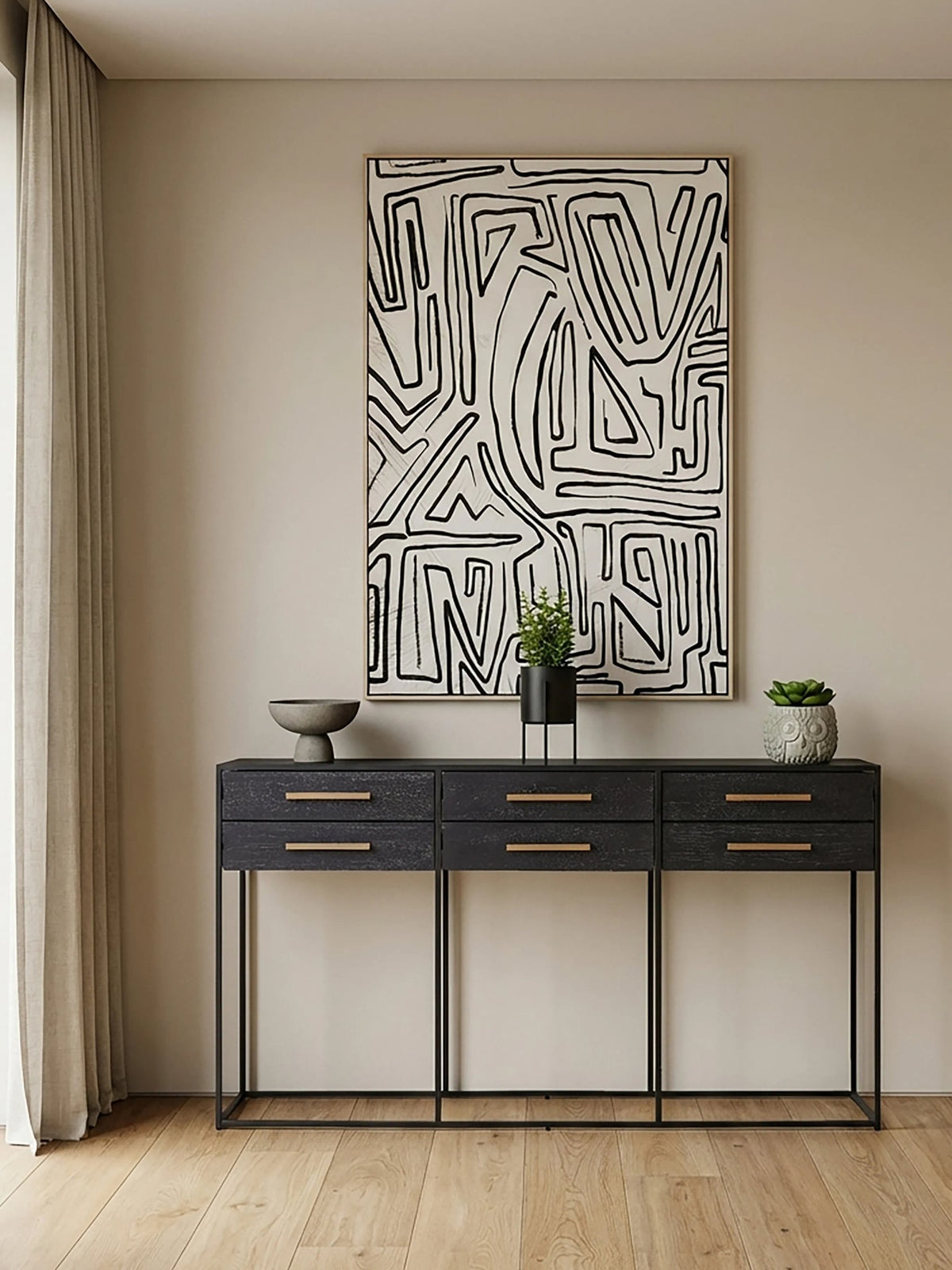 Whitmore Black Finish 6 Drawer Console Table