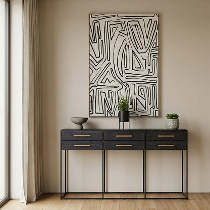 Whitmore Black Finish 6 Drawer Console Table