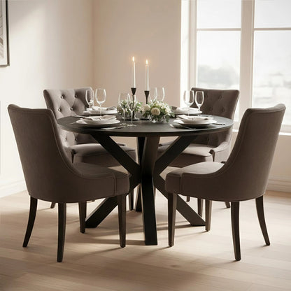 Ancoats Black Wood Veneer Round Dining Table With Metal Legs