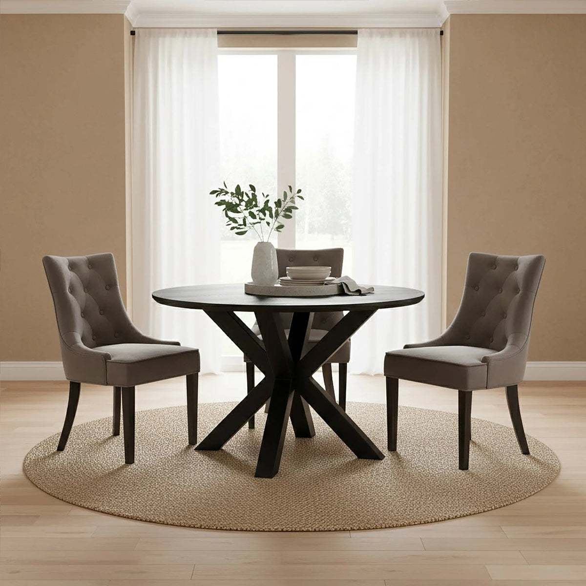 Ancoats Black Wood Veneer Round Dining Table With Metal Legs