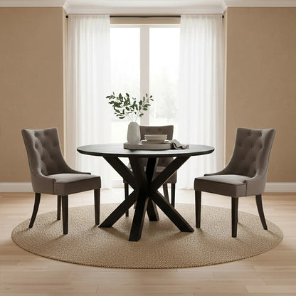Ancoats Black Wood Veneer Round Dining Table With Metal Legs