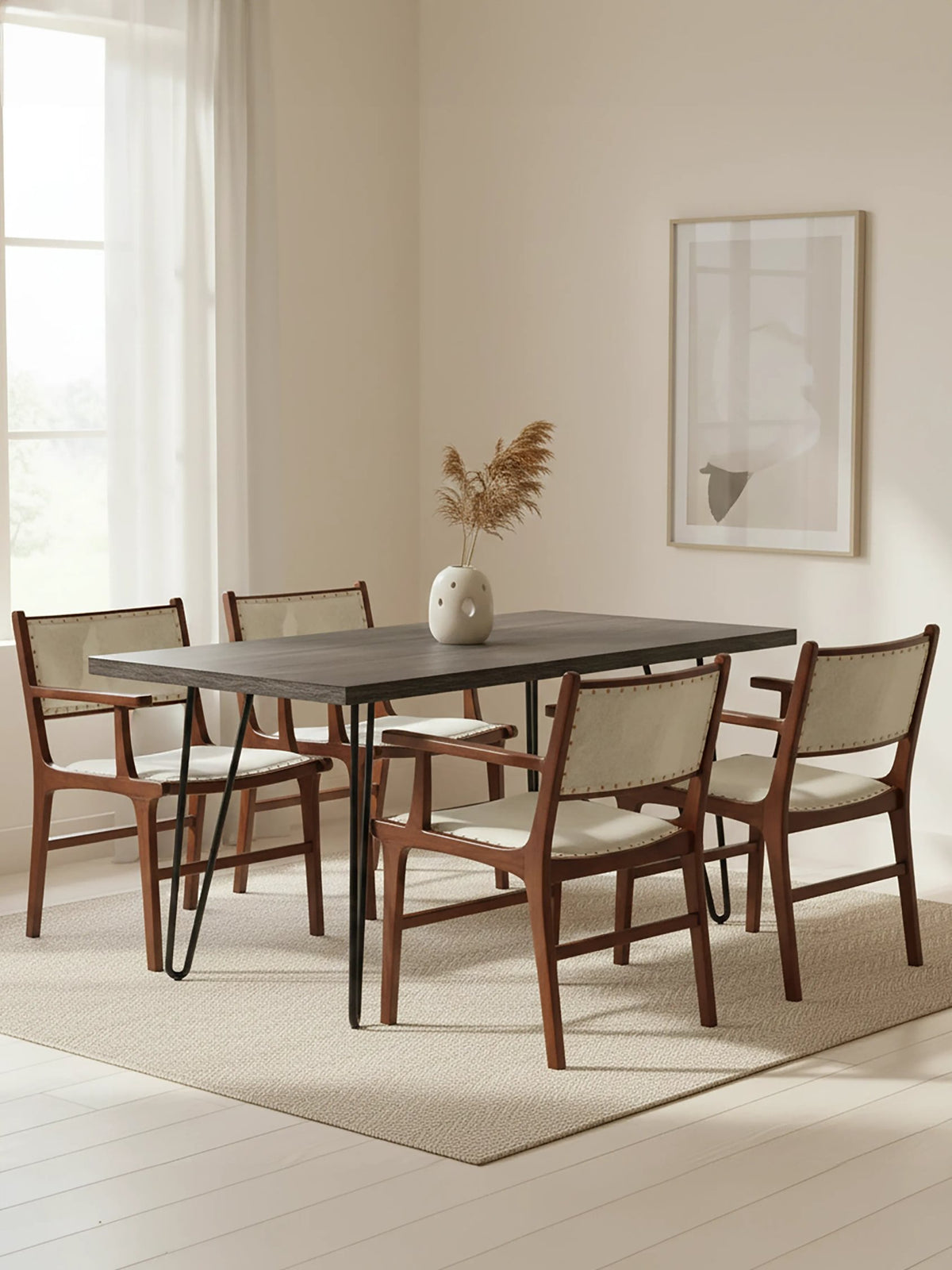 Sumatra Natural Hair on Leather and Teak Wood Dining Chair