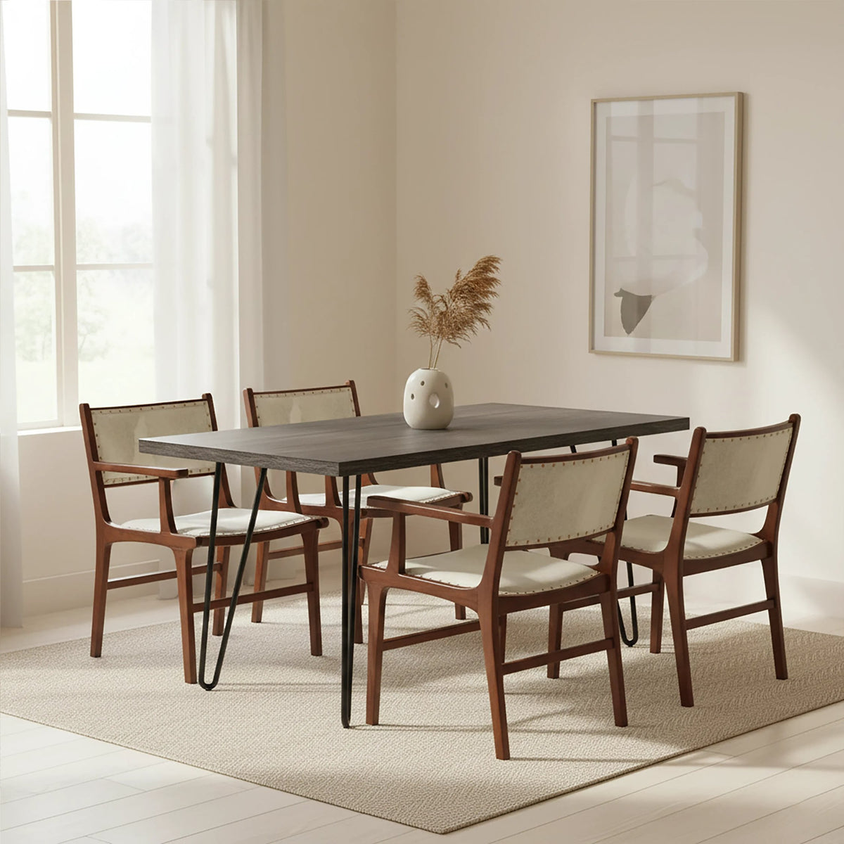 Sumatra Natural Hair on Leather and Teak Wood Dining Chair